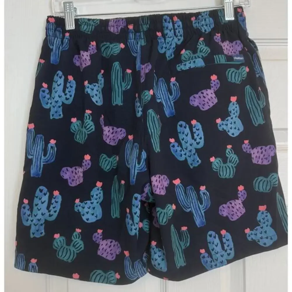 Chubbies‎ Sz MED Swim Trunks Cactus Print Black Lined Drawstring 7” Inseam EUC